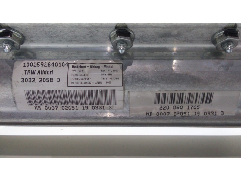 Recambio de kit airbag para mercedes-benz clase s (w220) berlina 320 cdi (220.026) referencia OEM IAM A2206800387 50037 