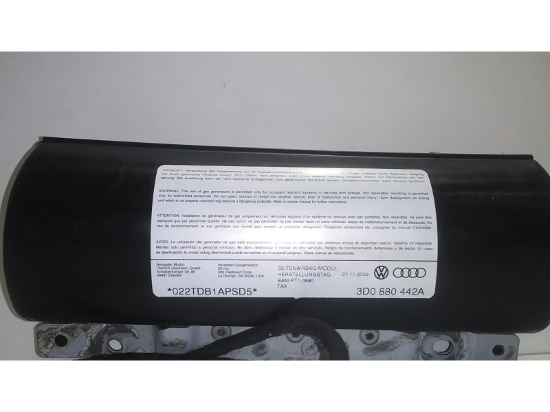 Recambio de airbag lateral trasero derecho para volkswagen phaeton (3d2/3d8) tdi v10 (4 asientos) referencia OEM IAM 3D0880442A 