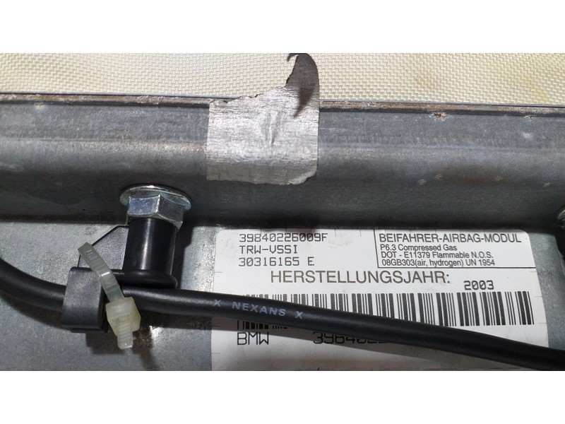 Recambio de airbag delantero derecho para bmw x5 (e53) 3.0d referencia OEM IAM 30316165E 63133 
