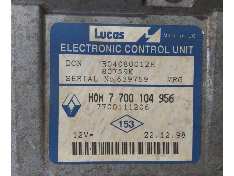 Recambio de centralita motor uce para renault clio ii fase i (b/cbo) 1.9 d referencia OEM IAM 7700104956 71811 R