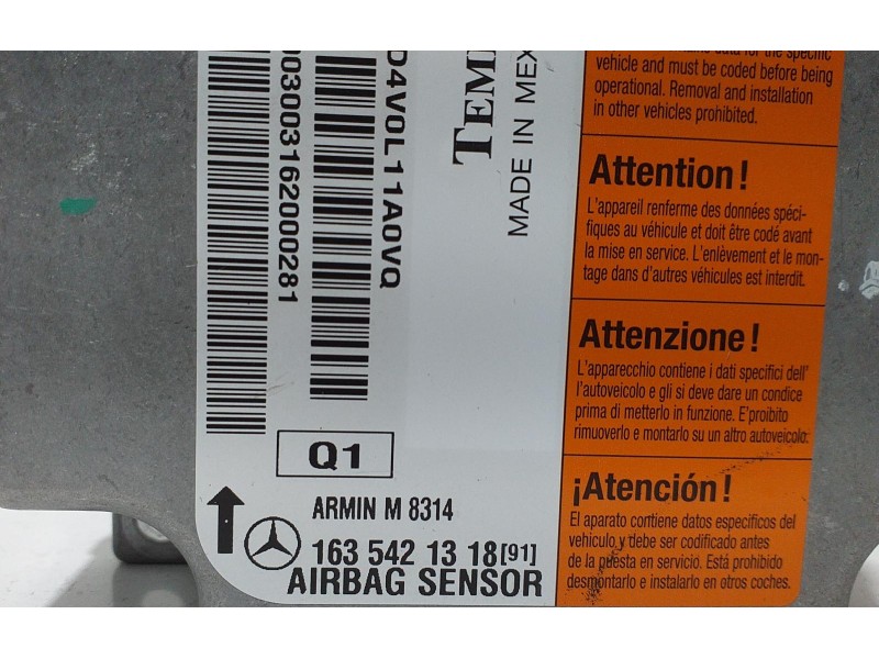 Recambio de centralita airbag para mercedes-benz clase m (w163) 320 (163.154) referencia OEM IAM 1635421318 63652 