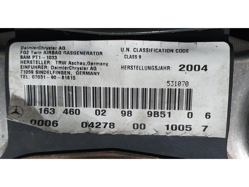 Recambio de airbag delantero izquierdo para mercedes-benz clase m (w163) 2.7 cdi 20v cat referencia OEM IAM 1634600298 63810  Recambio de airbag delantero izquierdo para mercedes-benz clase m (w163) 2.7 cdi 20v cat referencia OEM IAM 1634600298 63810