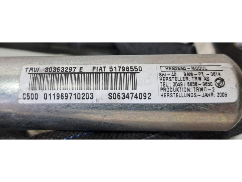 Recambio de airbag cortina delantero derecho para fiat grande punto (199) 1.3 16v jtd cat referencia OEM IAM 51796550 75804 R