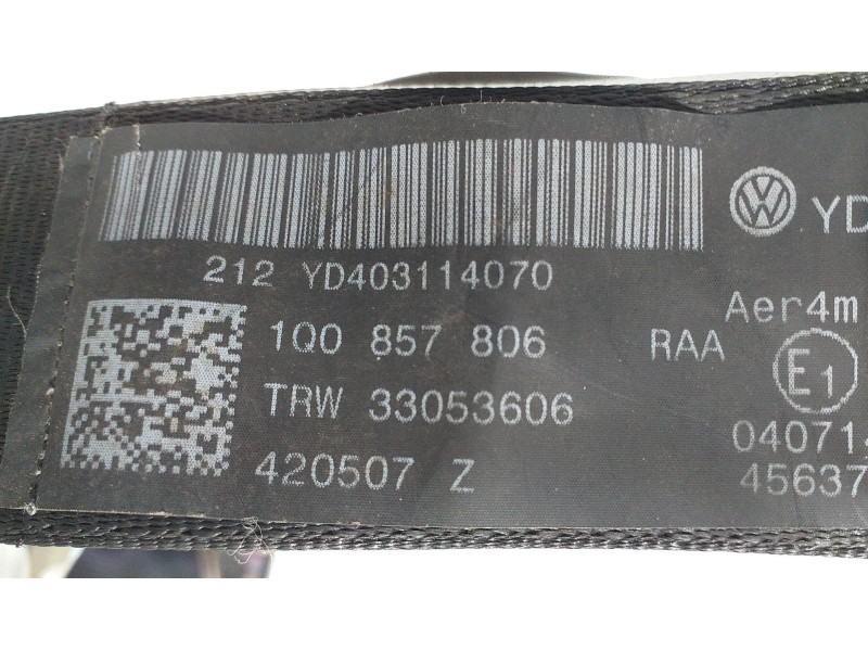 Recambio de cinturon seguridad trasero derecho para volkswagen eos (1f7) 2.0 tdi referencia OEM IAM 1Q0857806 69017 