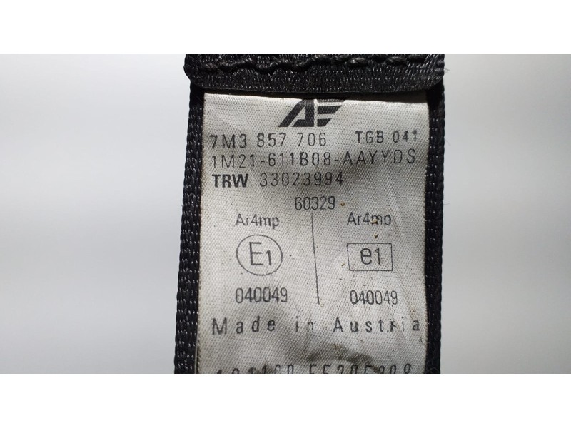 Recambio de cinturon seguridad delantero derecho para seat alhambra (7v9) fancy referencia OEM IAM 7M3857706 69029 