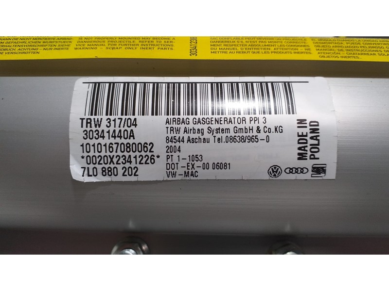 Recambio de airbag delantero derecho para volkswagen touareg (7la) v6 referencia OEM IAM 7L0880202 54969 