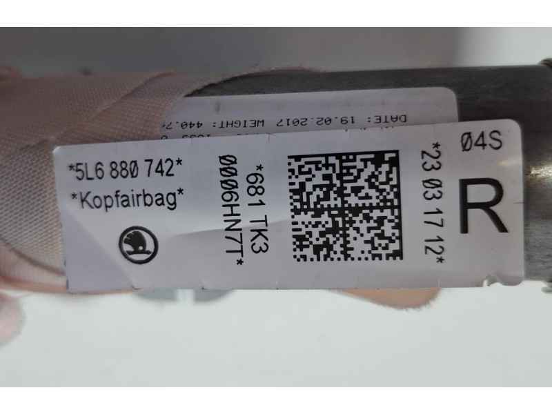 Recambio de airbag cortina delantero derecho para skoda yeti active referencia OEM IAM 5L6880742 76550 R
