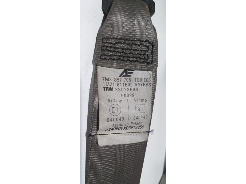 Recambio de cinturon seguridad delantero izquierdo para volkswagen sharan (7m6/7m9) 1.9 tdi referencia OEM IAM 7M3857705 67367  Recambio de cinturon seguridad delantero izquierdo para volkswagen sharan (7m6/7m9) 1.9 tdi referencia OEM IAM 7M3857705 67367