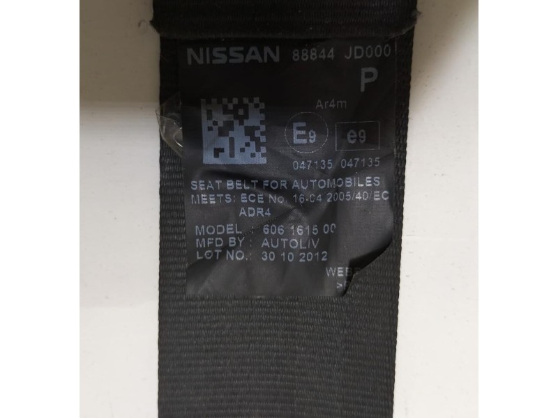 Recambio de cinturon seguridad trasero derecho para nissan qashqai (j10) acenta referencia OEM IAM 606161500 76968 