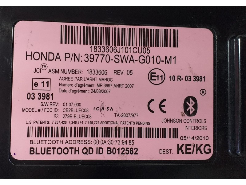 Recambio de modulo electronico para honda cr-v (re) comfort referencia OEM IAM 39770SWAG010 74167 R