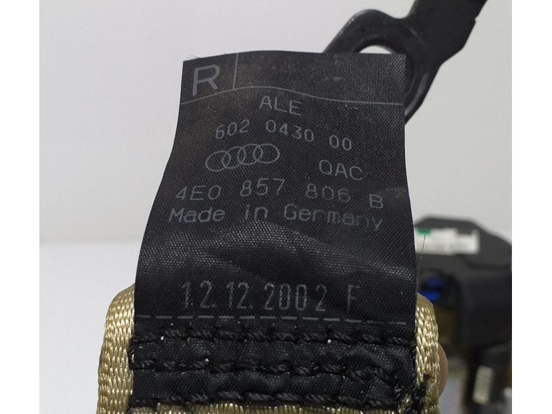 Recambio de cinturon seguridad trasero derecho para audi a8 (4e2) 3.7 quattro referencia OEM IAM 4E0857806B 57853 