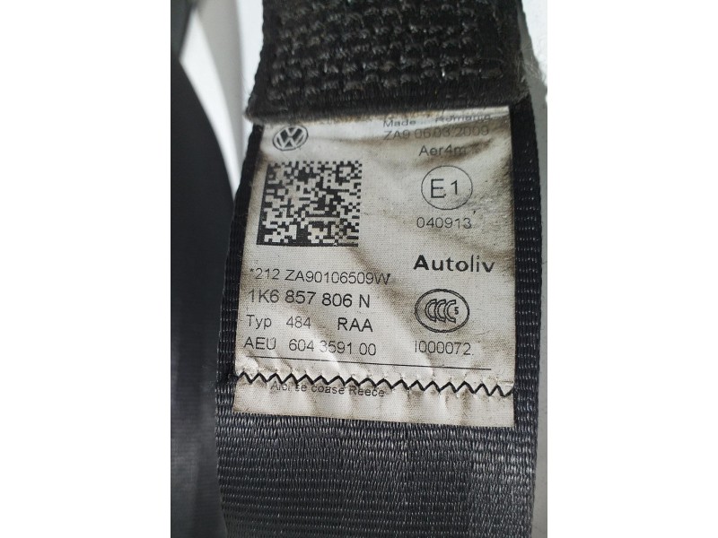 Recambio de cinturon seguridad trasero derecho para volkswagen golf vi (5k1) advance referencia OEM IAM 1K6857806N 68215 