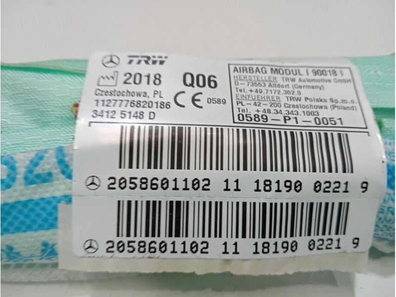 Recambio de kit airbag para mercedes-benz clase c (w205) familiar c 220 t d (205.214) referencia OEM IAM 654920  