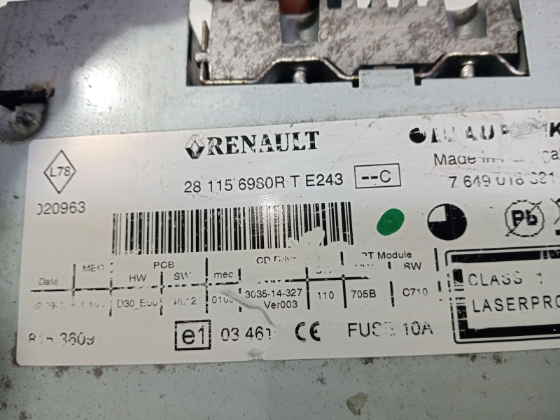 Recambio de sistema audio / radio cd para renault laguna grandtour iii 2009 referencia OEM IAM 281156980R  