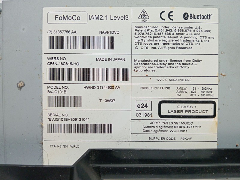 Recambio de sistema audio / radio cd para land rover discovery iv (l319) 3.0 sdv6 4x4 referencia OEM IAM CF6N18C815HG  