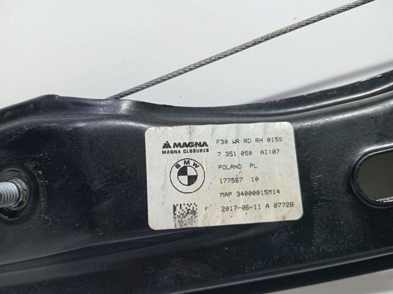 Recambio de elevalunas trasero derecho para bmw 3 (f30, f80) 318 d referencia OEM IAM 51357281888  