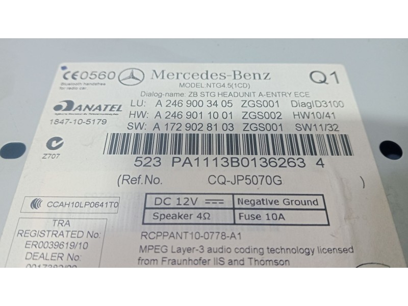 Recambio de sistema audio / radio cd para mercedes-benz clase b sports tourer (w246, w242) b 180 cdi (246.200) referencia OEM IA