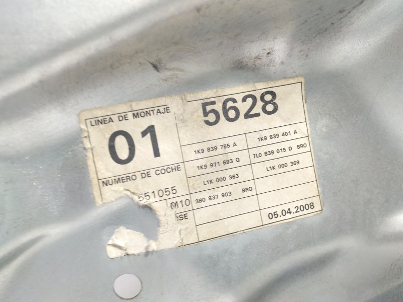 Recambio de elevalunas trasero izquierdo para volkswagen golf v variant (1k5) 1.9 tdi referencia OEM IAM 1K9839755A  