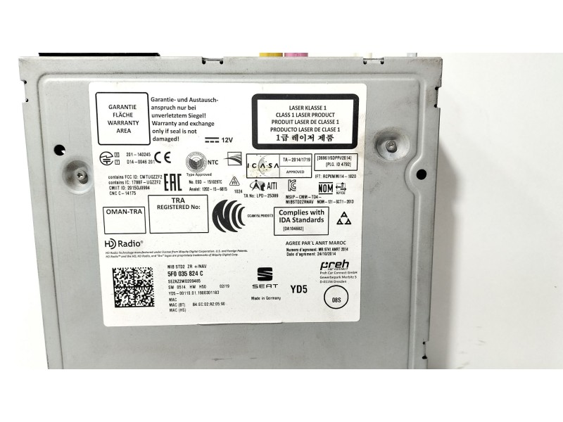 Recambio de sistema audio / radio cd para seat leon st (5f8) 1.0 tsi referencia OEM IAM 5F0035824C  