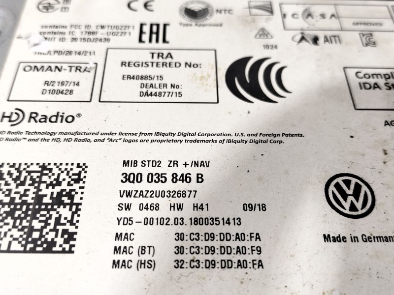 Recambio de sistema audio / radio cd para volkswagen golf vii (5g1, bq1, be1, be2) 1.6 tdi referencia OEM IAM 3Q0035846B  