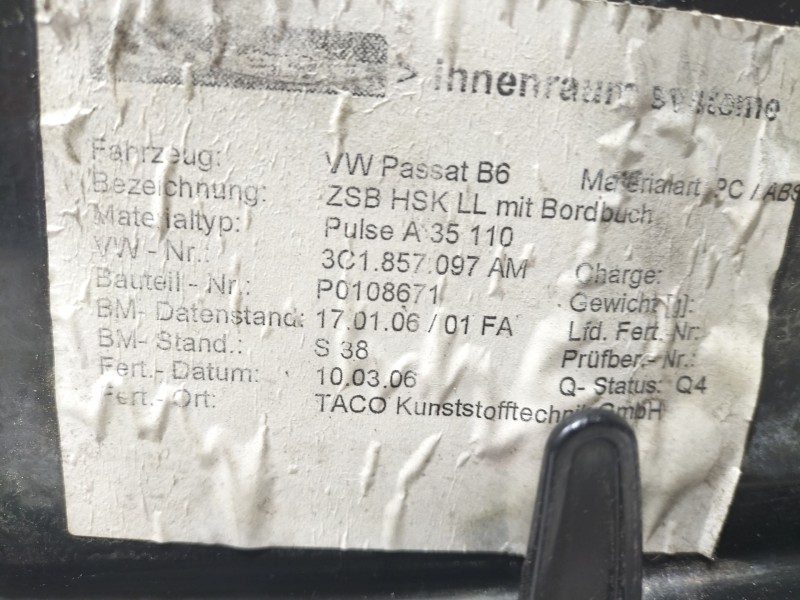 Recambio de guantera para volkswagen passat b6 (3c2) 2.0 tdi referencia OEM IAM 3C1857097AM  